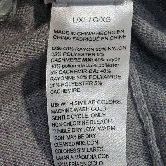 Chicos Women's L/XL Tipped Ruana Wrap Cashmere Blend Poncho Heather Gray Green - Picture 6 of 9